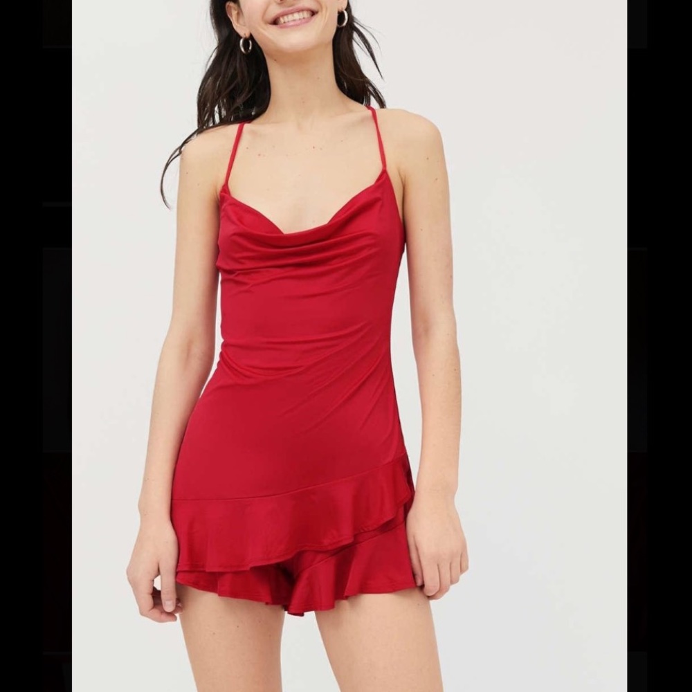 UO Kendal Ruffle Cowl Neck Romper